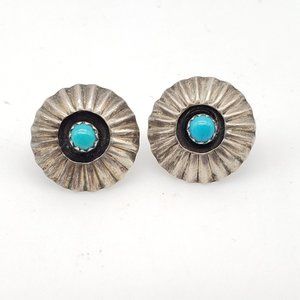 Native American Sleeping Beauty Turquoise Shadowbox Earrings Sterling Silver